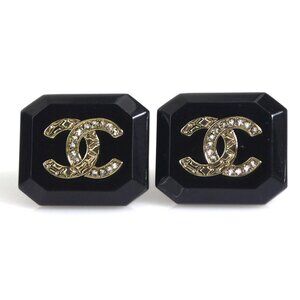 CHANEL Black Logo Earrings